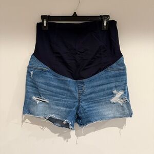 Isabel Maternity Midi Distressed Denim Shorts – Size 8/29
